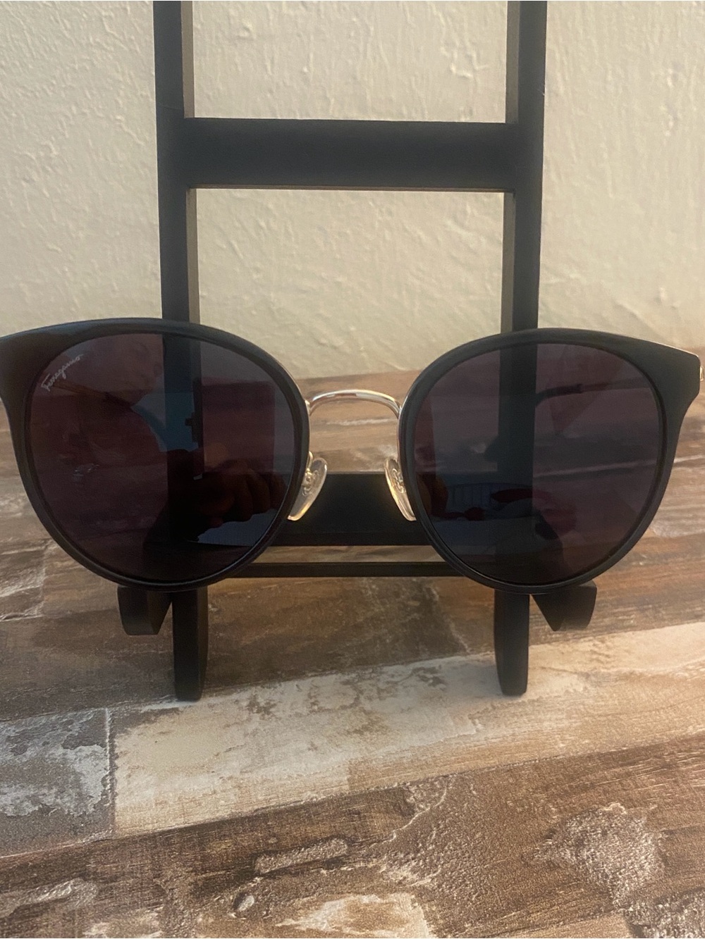 Salvatore Ferragamo Black Frame Sunglasses with Dark Lenses